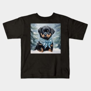 Rottweiler puppy in snow Kids T-Shirt